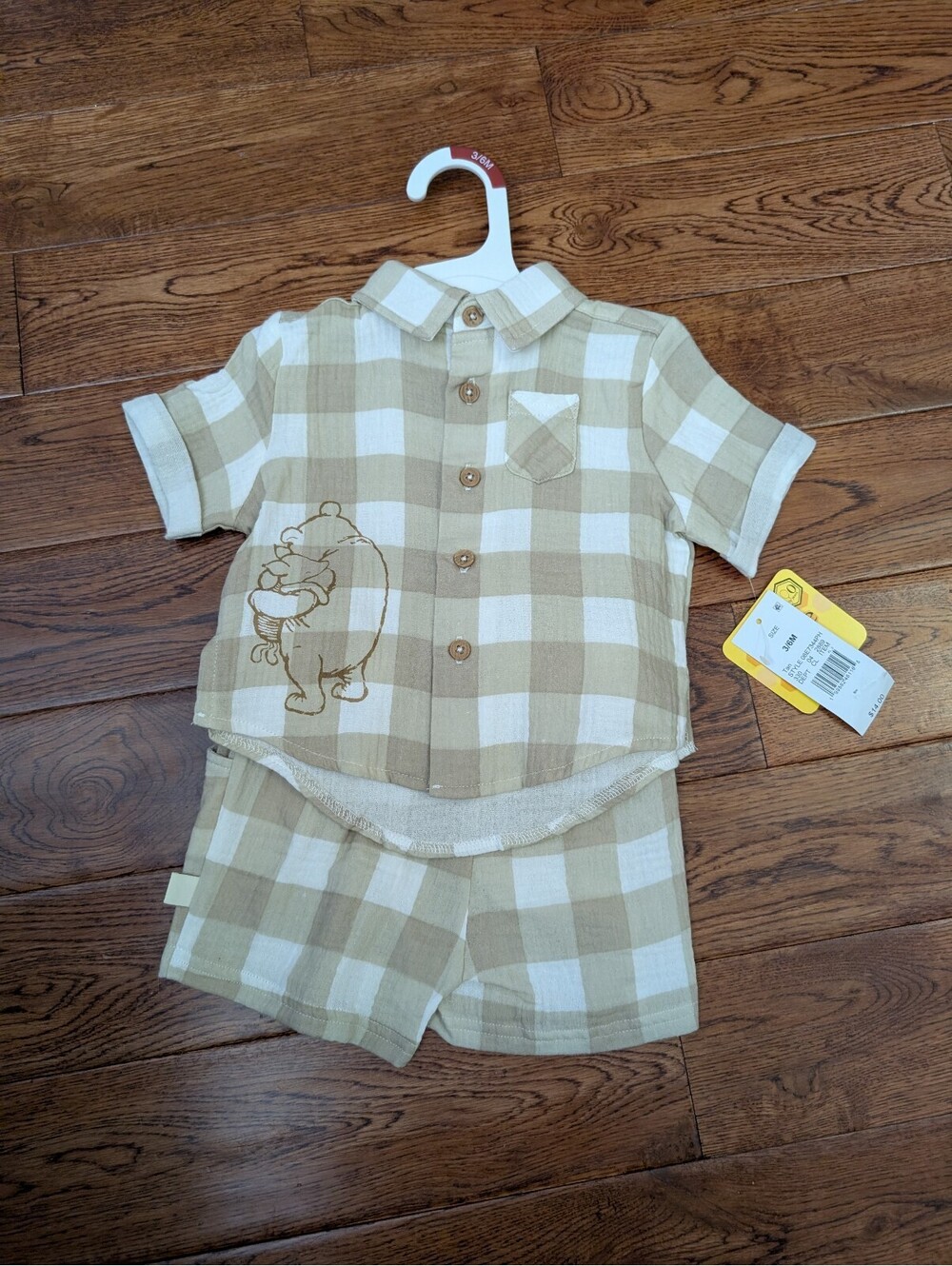 Disney Winnie the Pooh 2 Pc Outfit S/S Button Down Shirt & Shorts Sz 3-6 mo NWT